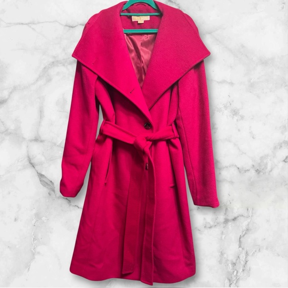 MICHAEL Michael Kors Jackets & Blazers - NWT Michael Kors Hot Pink Belted Wool Coat Barbiecore Colorful